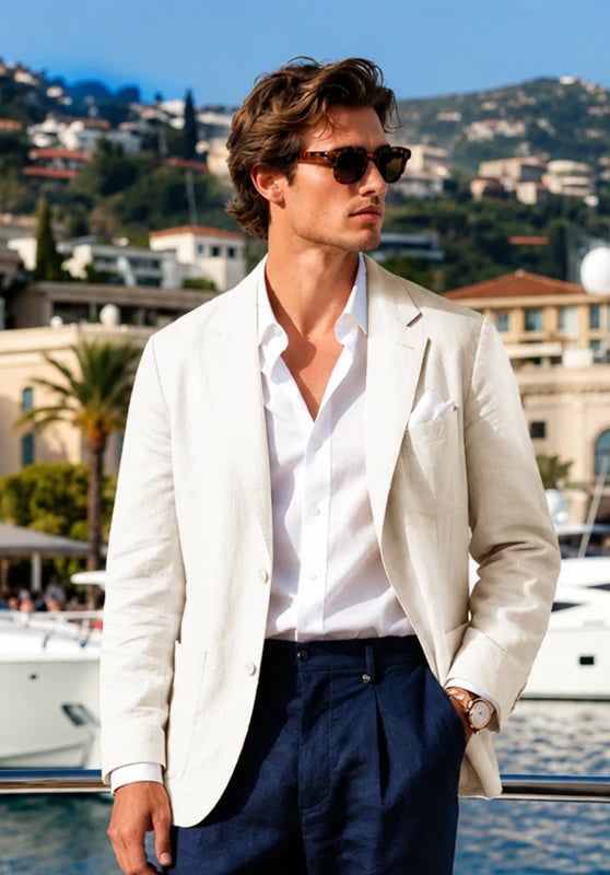 Men's Beige Linen Blazer Jacket