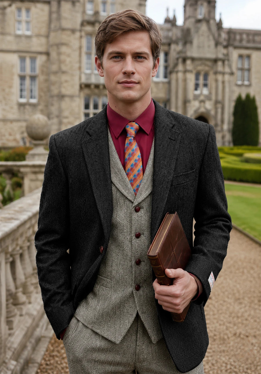 Men's black herringbone jacket