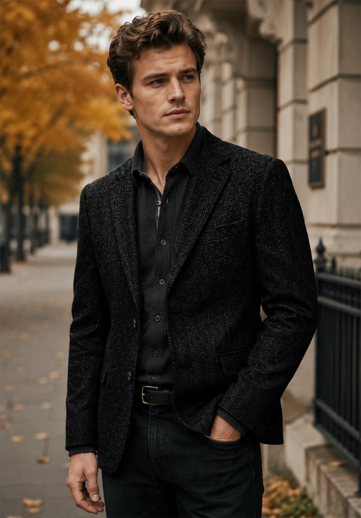 Men's black herringbone jacket