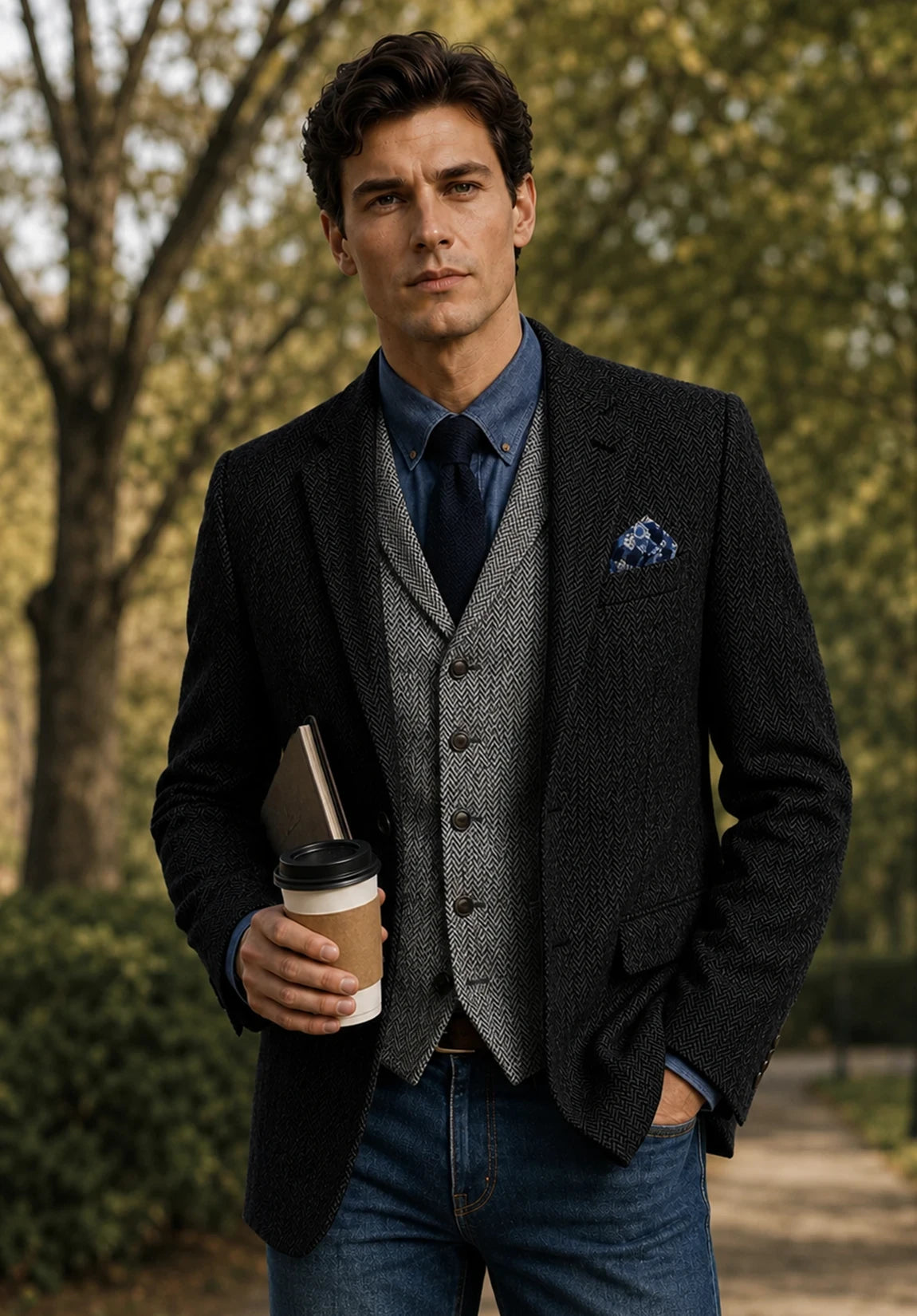 Men's black herringbone jacket