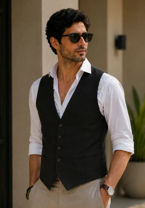 Men's black suede vest 