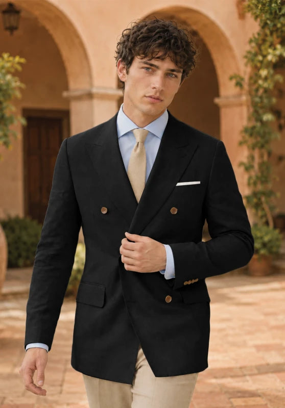 Men's Black Linen Blazer Jacket