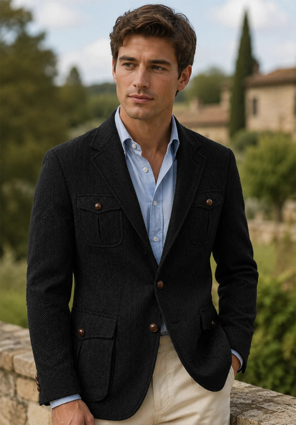 Men's black herringbone jacket