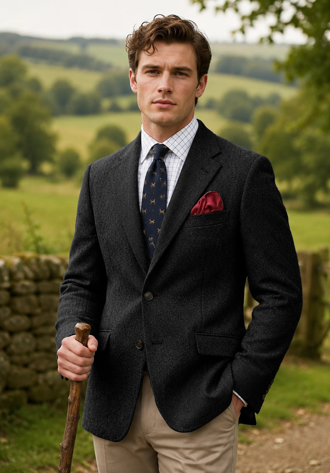 Men's black herringbone jacket