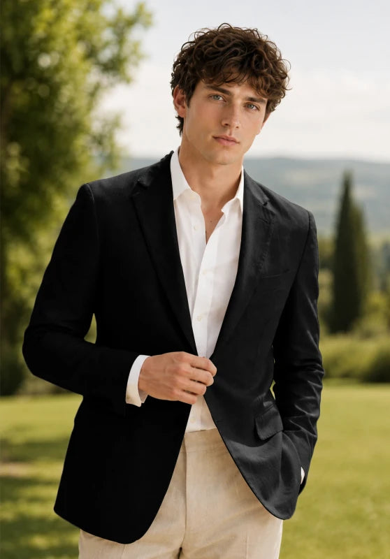 Men's Black Linen Blazer Jacket