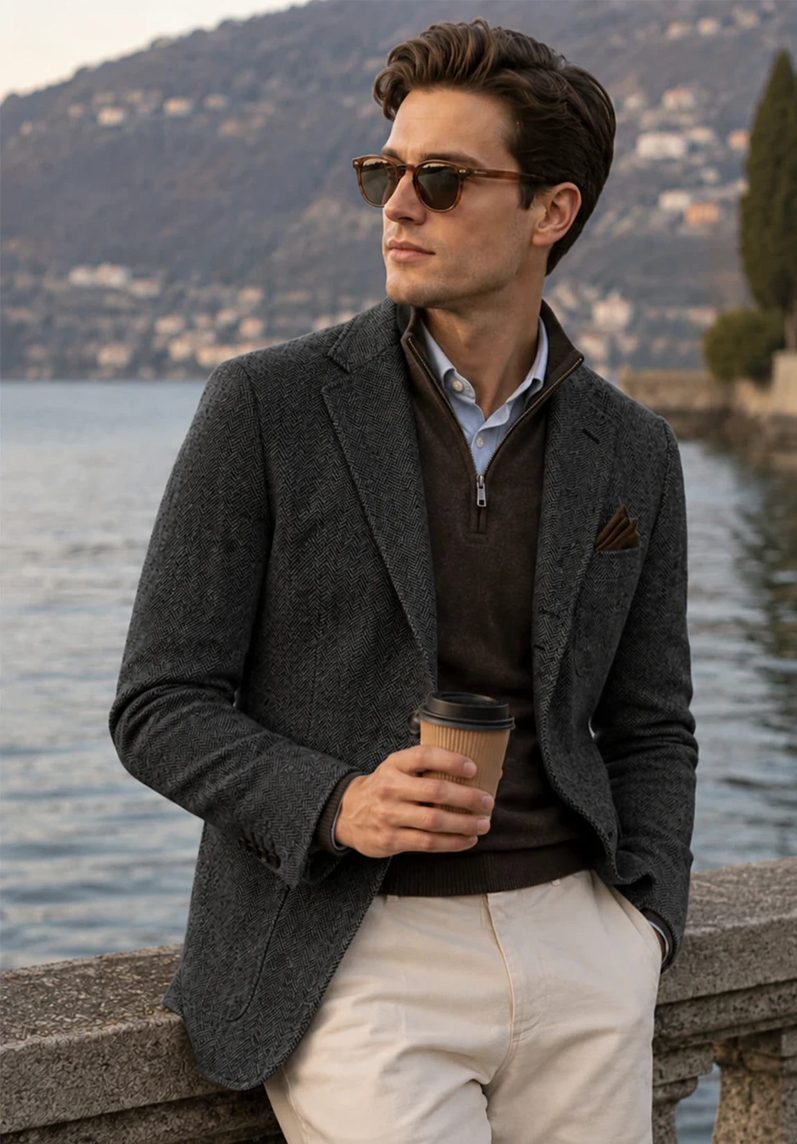 Men's black herringbone jacket