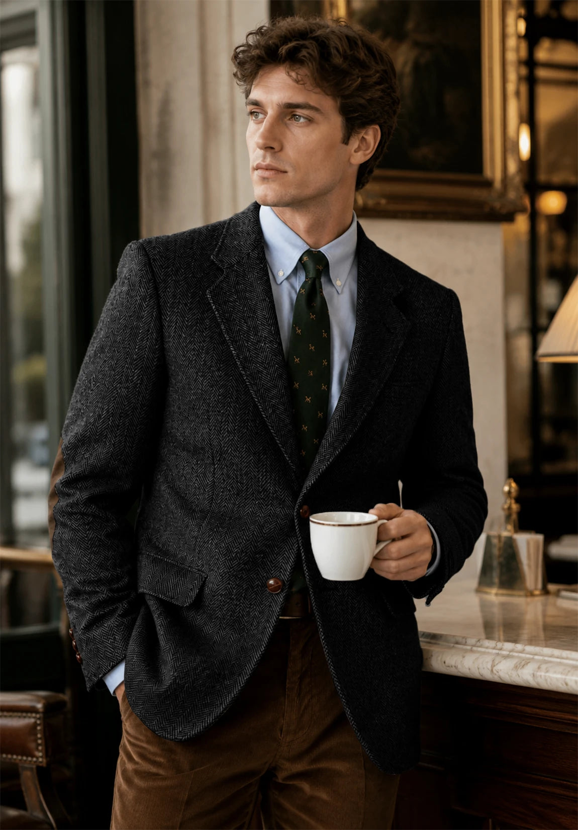 Men's black herringbone jacket