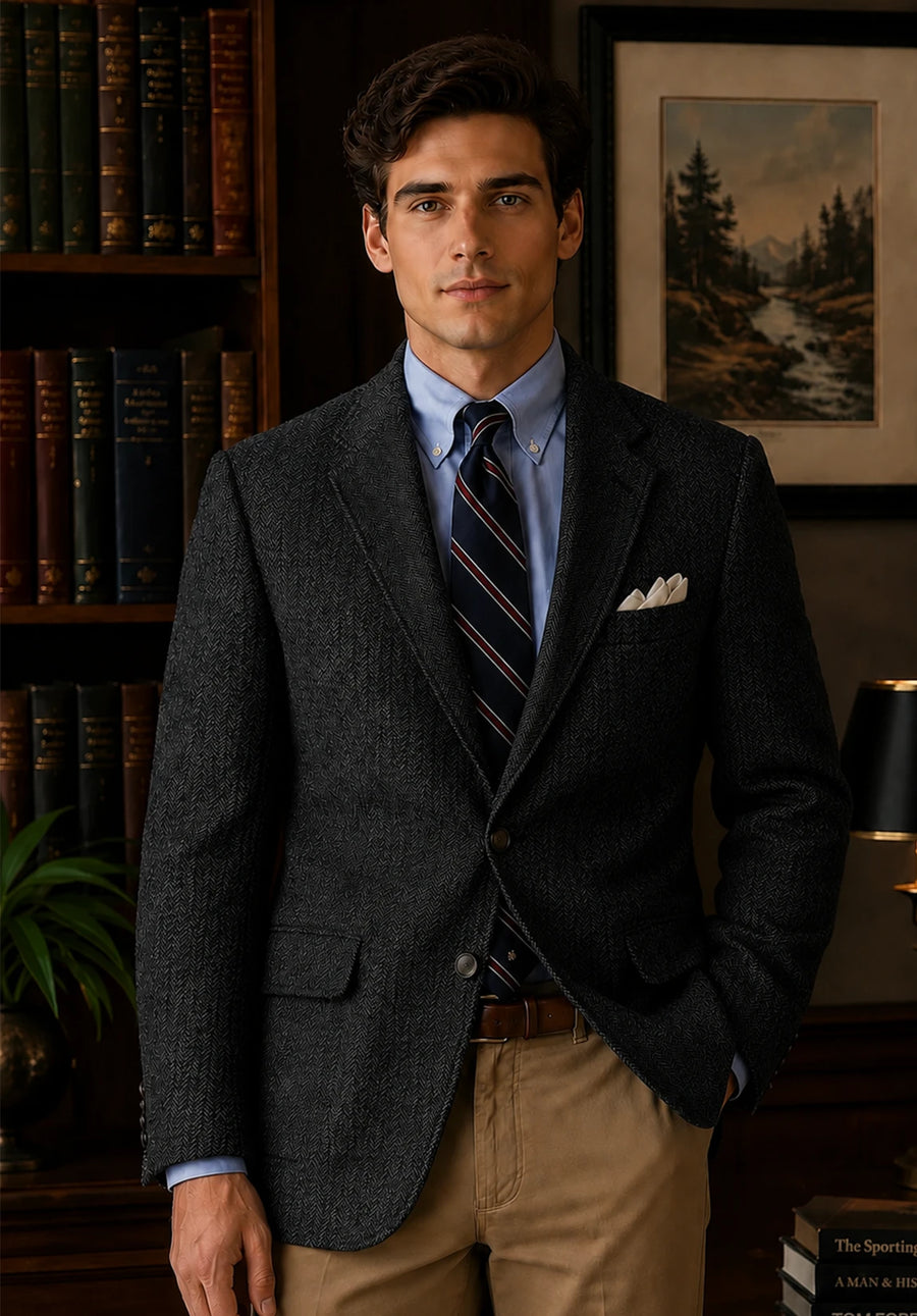 Men's black herringbone jacket