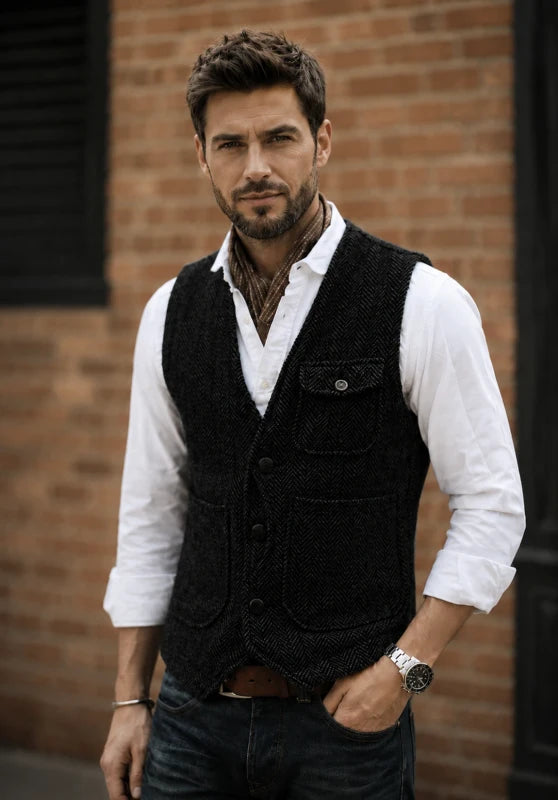 Men's black tweed vest 