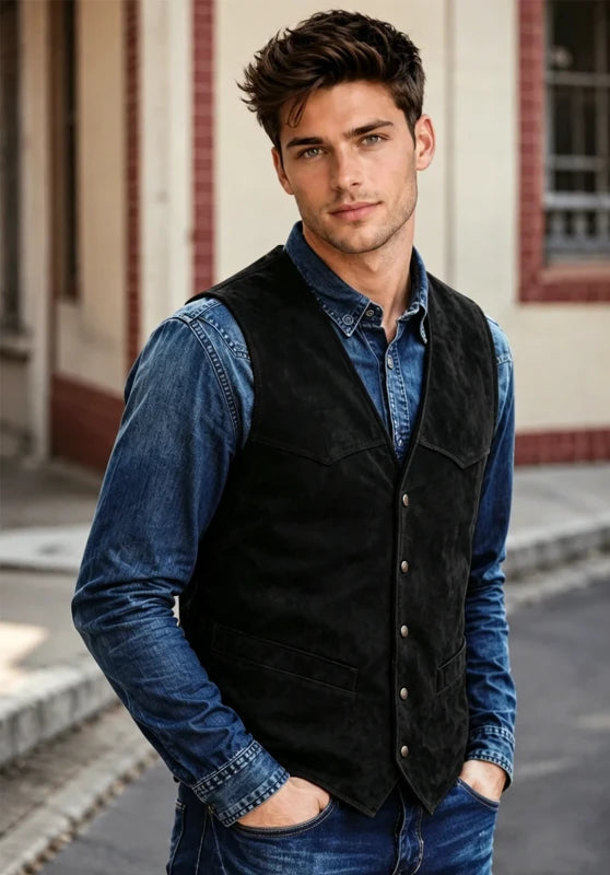 Men's black suede vest 