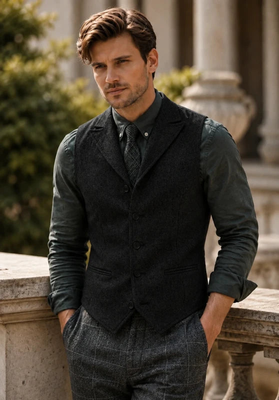 Men's black tweed vest 