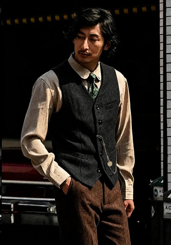 Men's black tweed vest