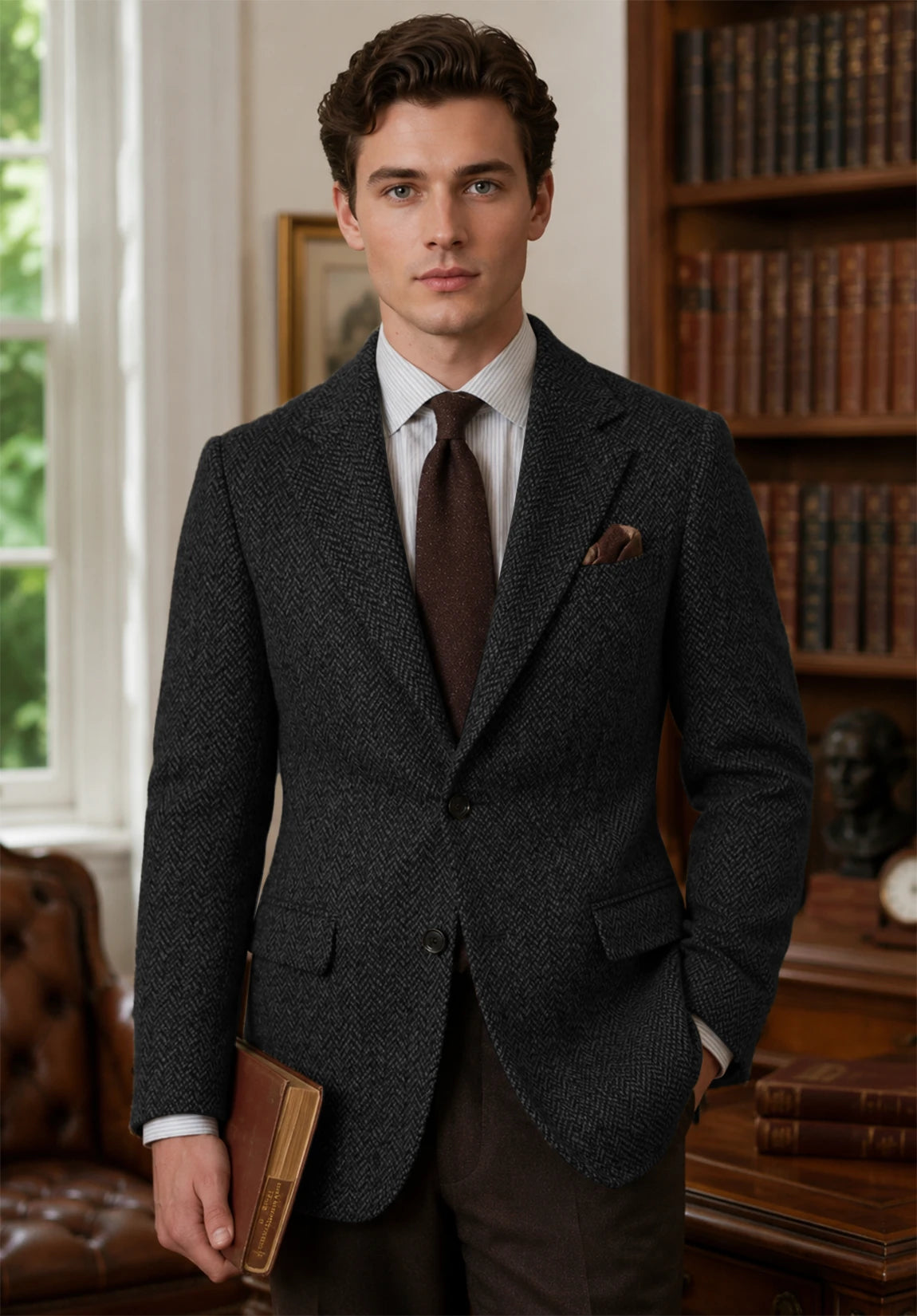Men's black herringbone jacket