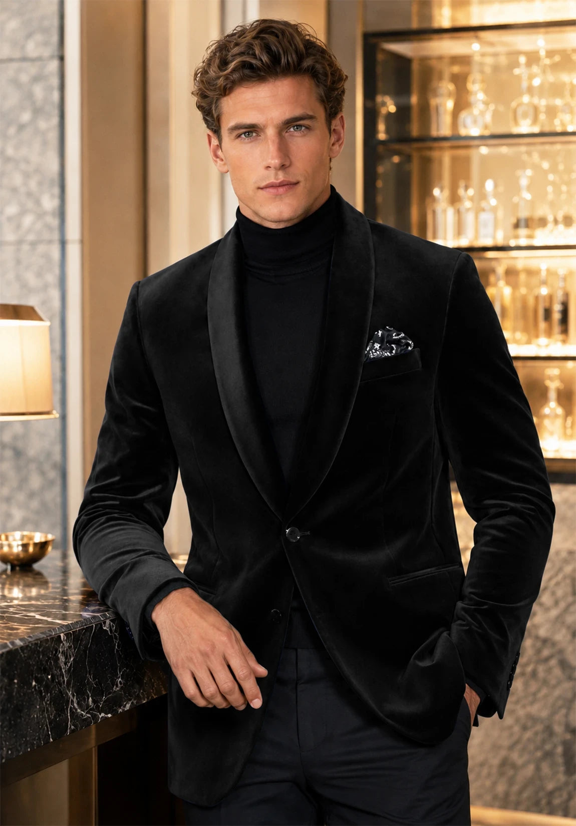 Men's black velvet jacket