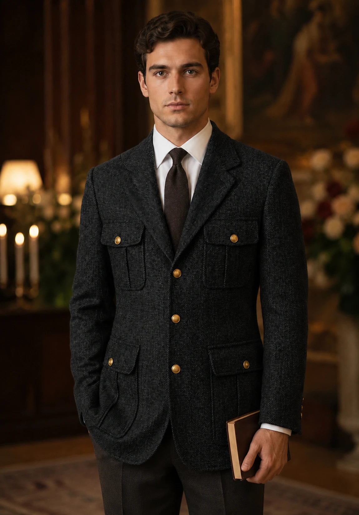 Men's black herringbone jacket