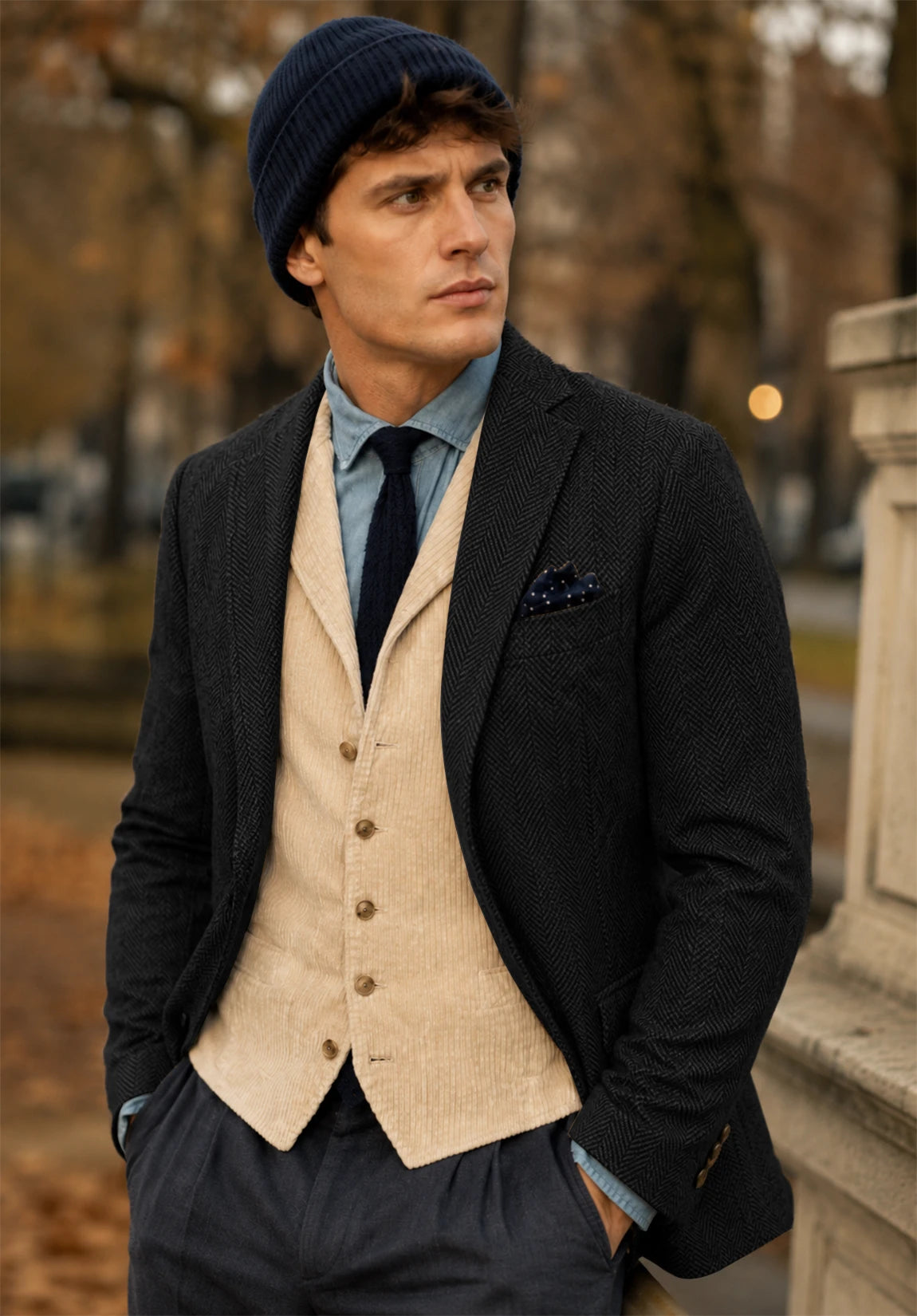 Men's black herringbone jacket