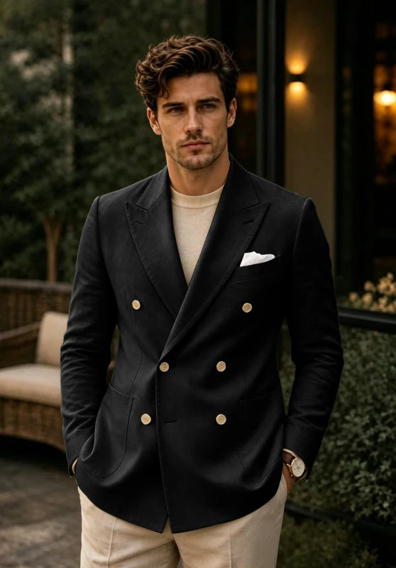Men's Black Linen Blazer Jacket