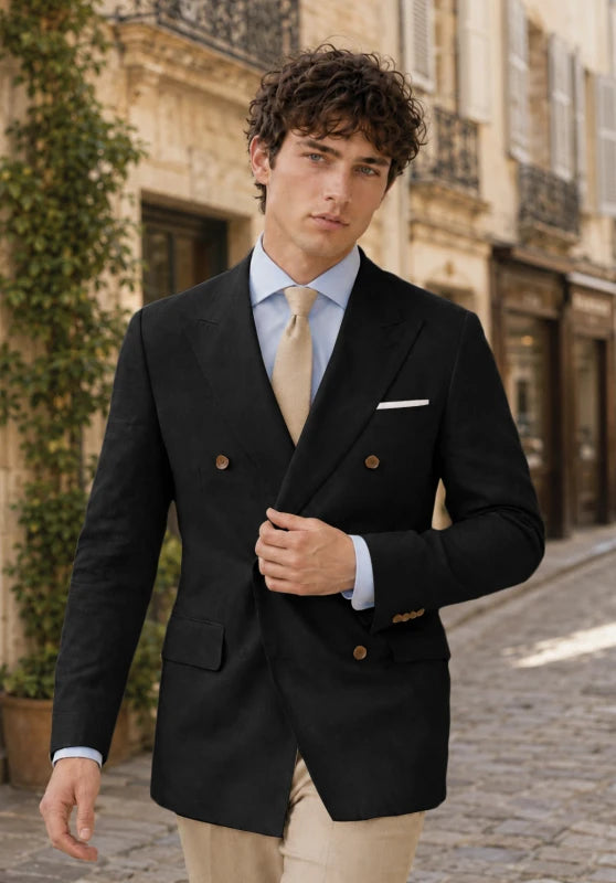 Men's Black Linen Blazer Jacket