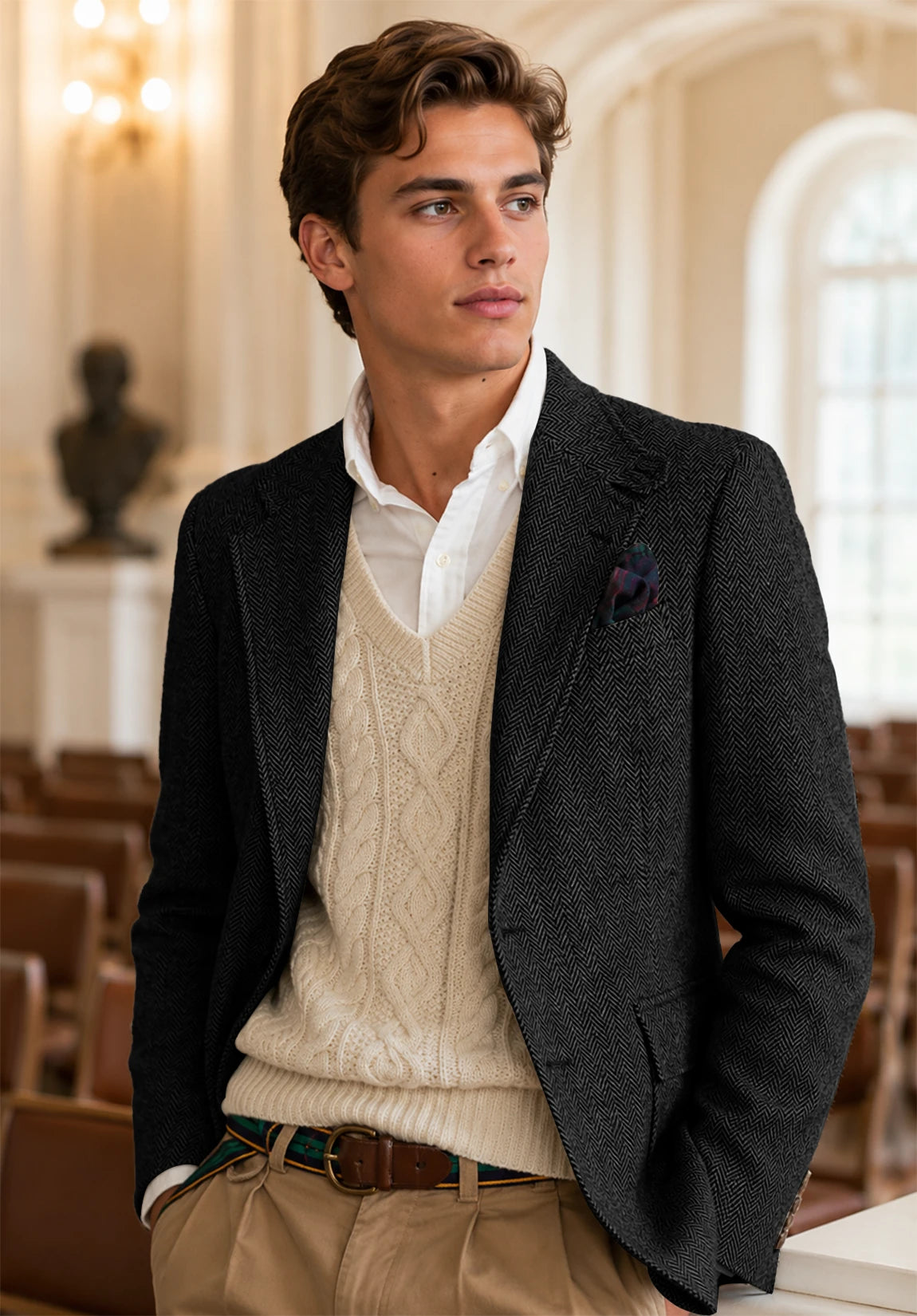 Men's black herringbone jacket