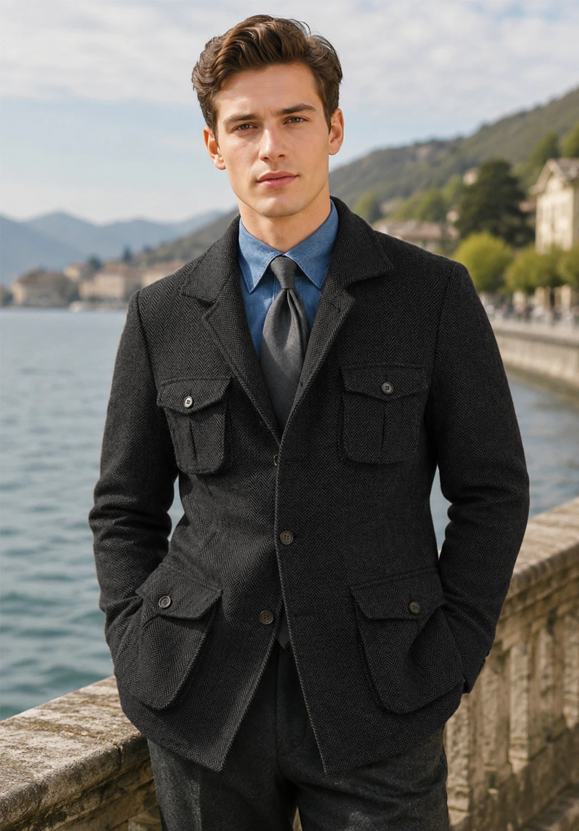 Men's black herringbone jacket