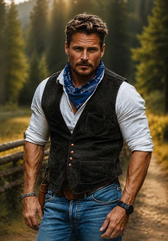 Men's black suede vest 