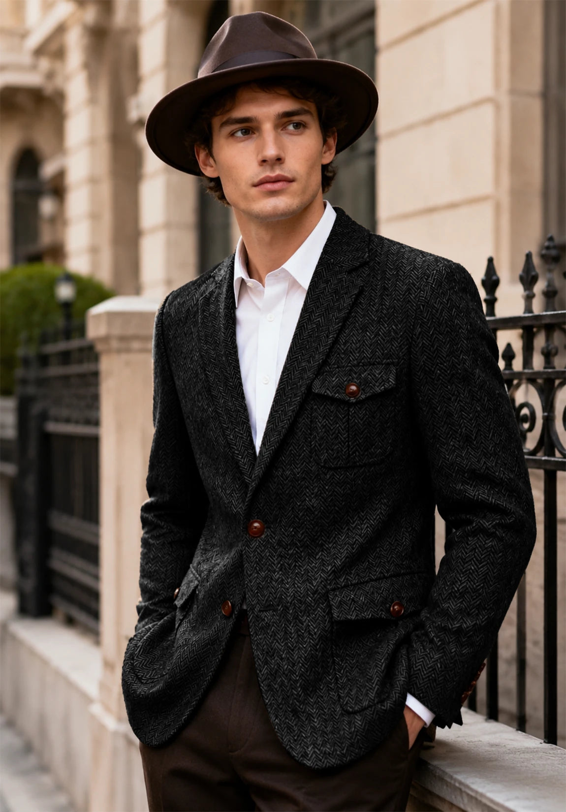 Men's black herringbone jacket