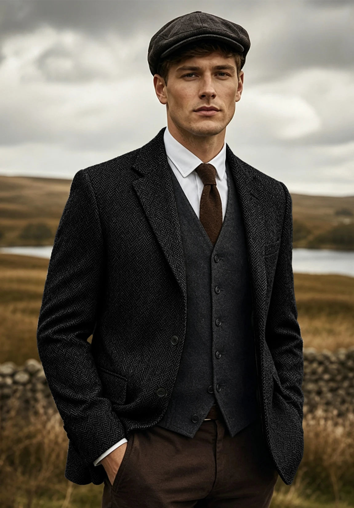 Men's black herringbone jacket
