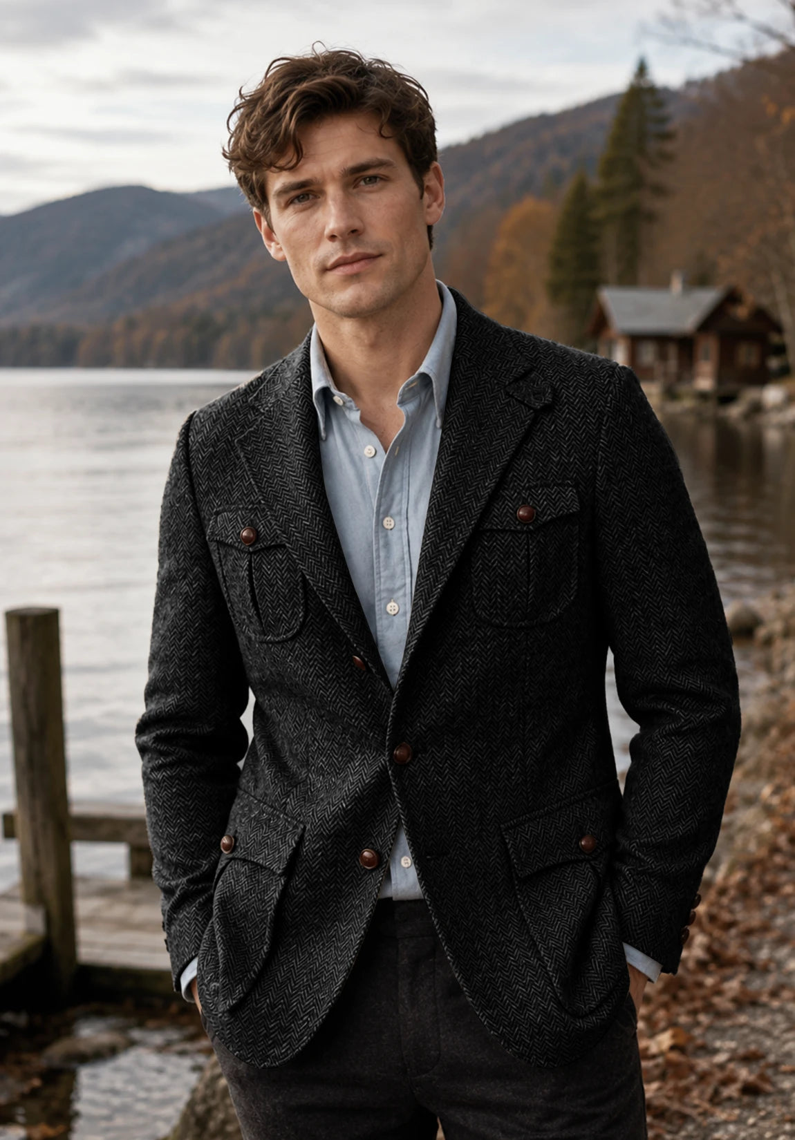 Men's black herringbone jacket