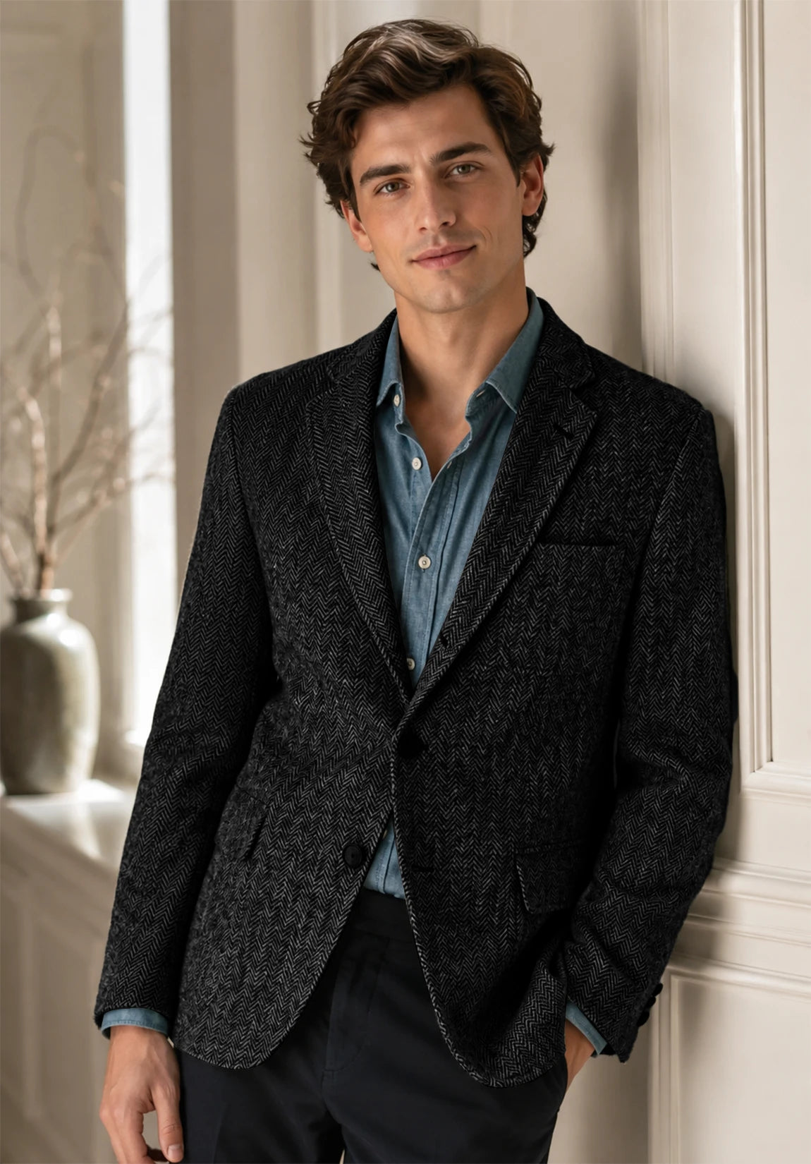 Men's black herringbone jacket