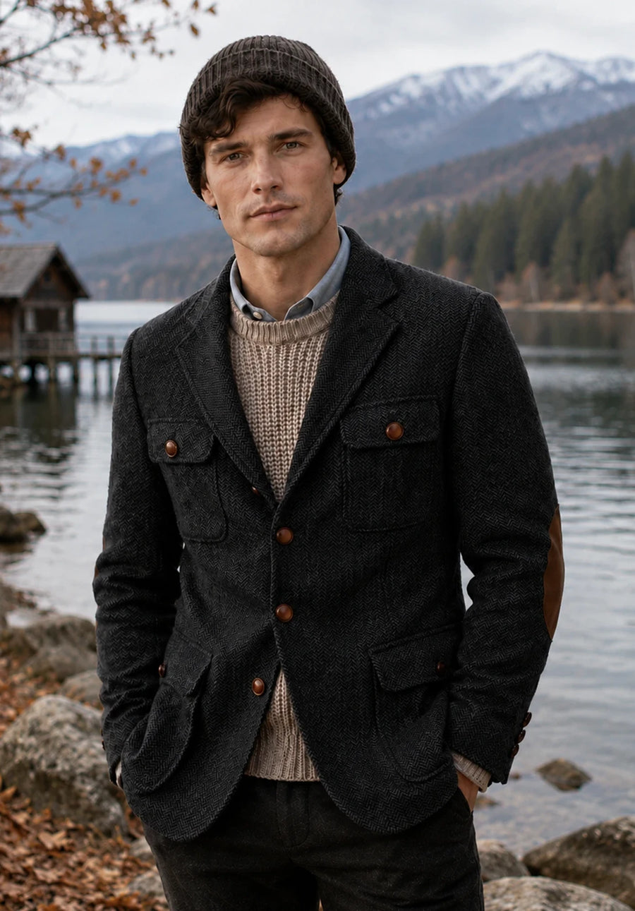 Men's black herringbone jacket