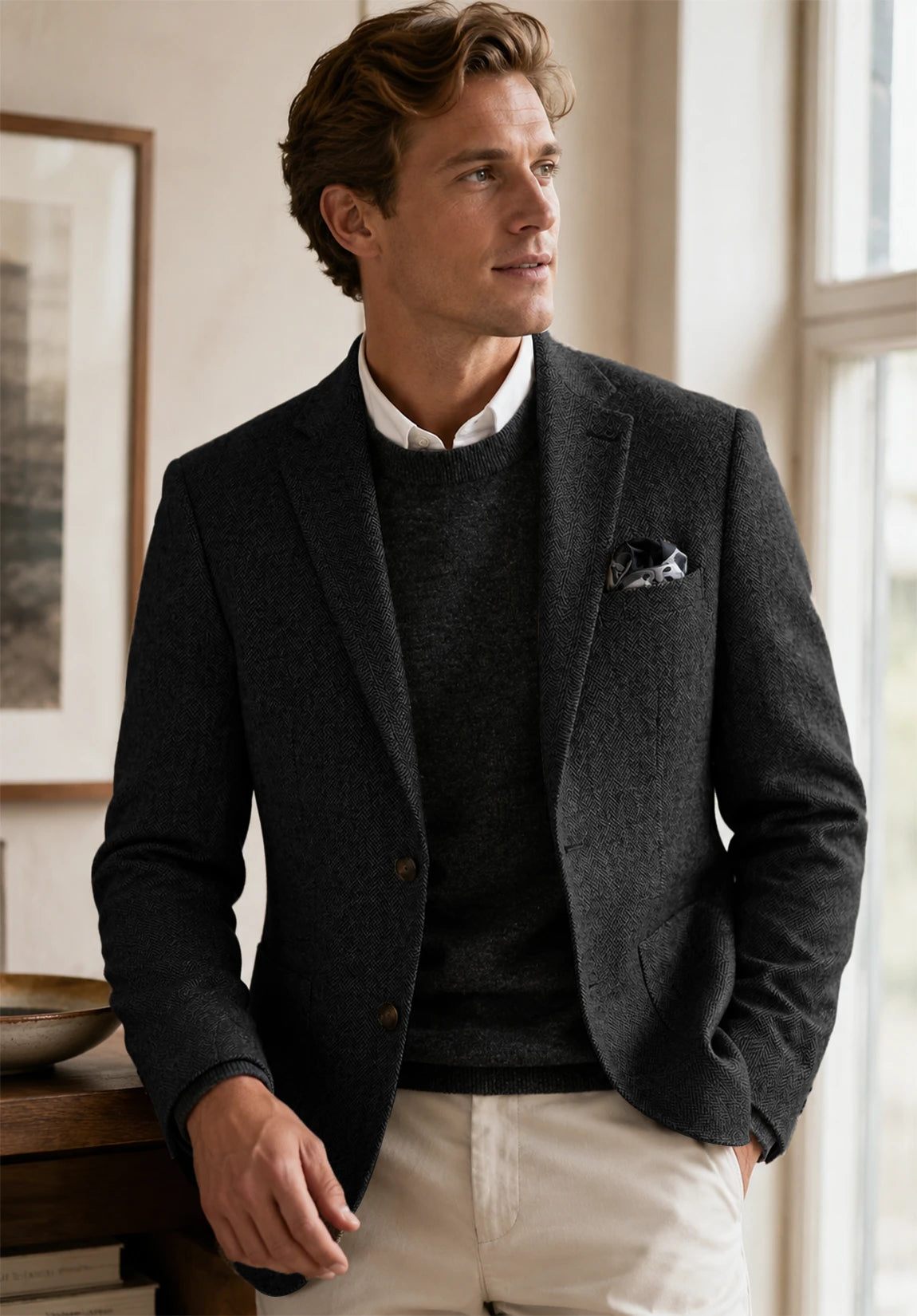 Men's black herringbone jacket