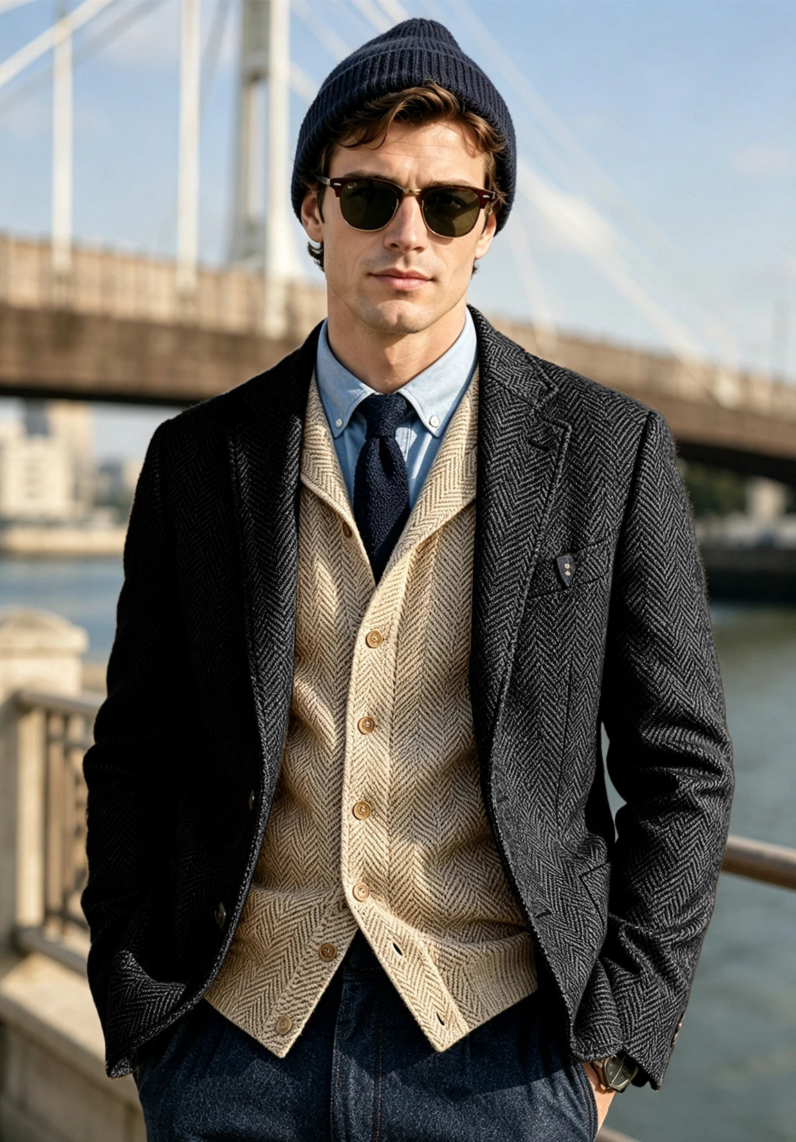 Men's black herringbone jacket