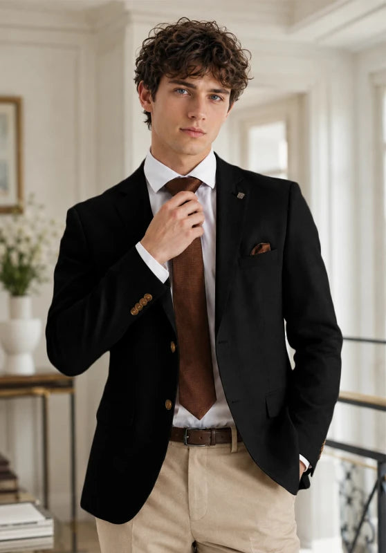 Men's Black Linen Blazer Jacket