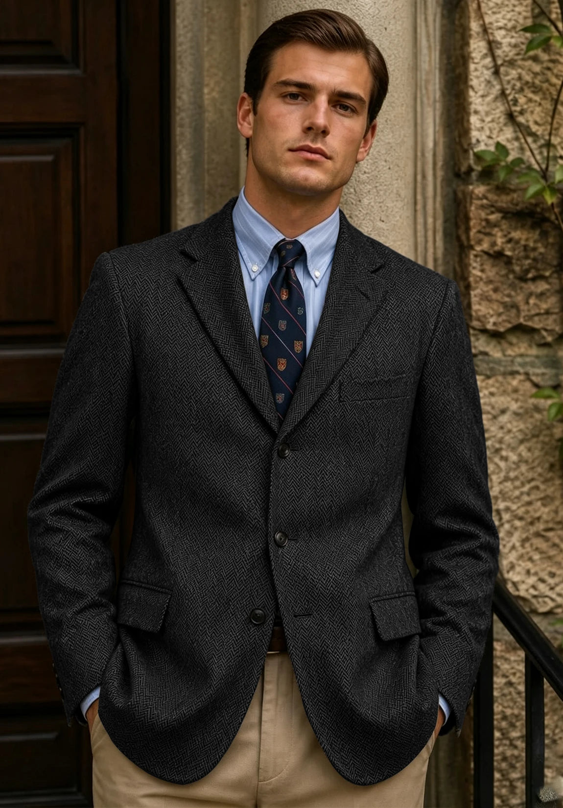 Men's black herringbone jacket