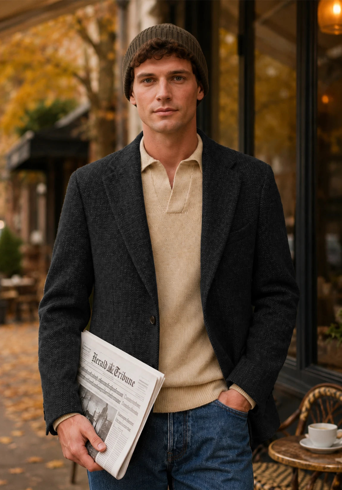 Men's black herringbone jacket