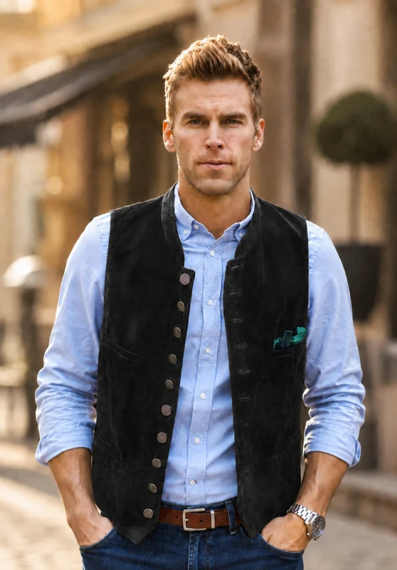 Men's black suede vest 
