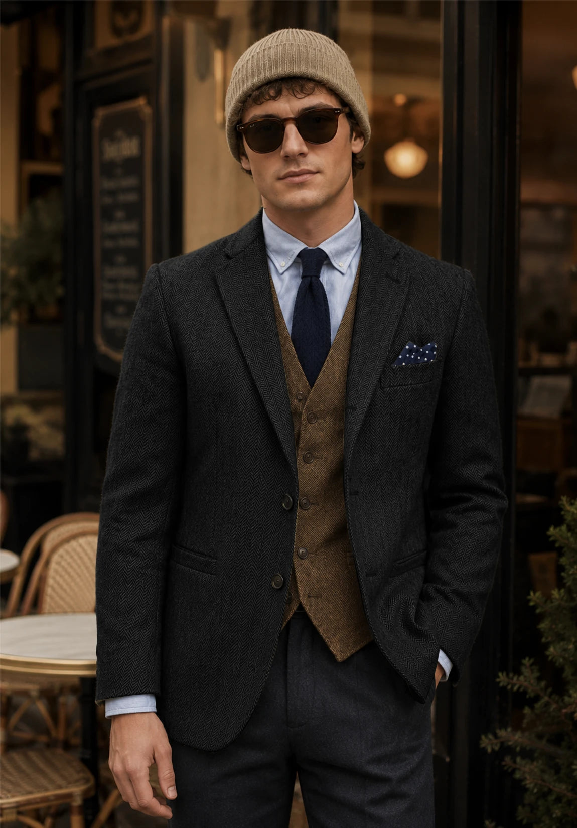 Men's black herringbone jacket