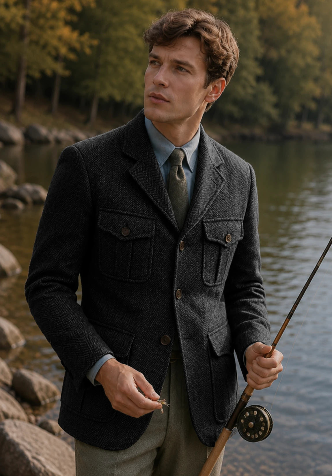 Men's black herringbone jacket