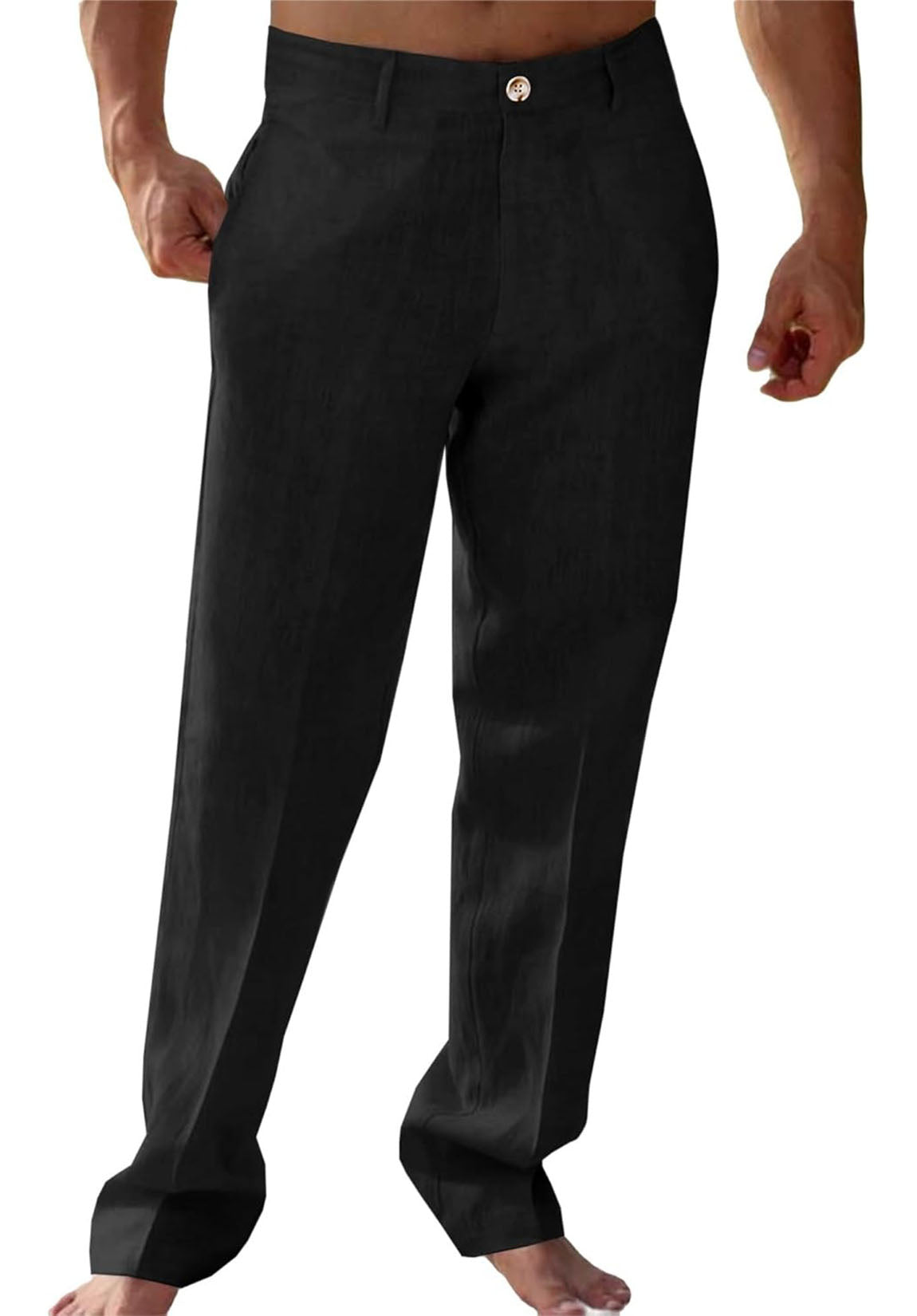Men Linen Pants Black