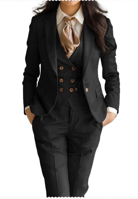 Womens 3 Pieces Business Work Suit Set -Formal Blazer Vest Pants