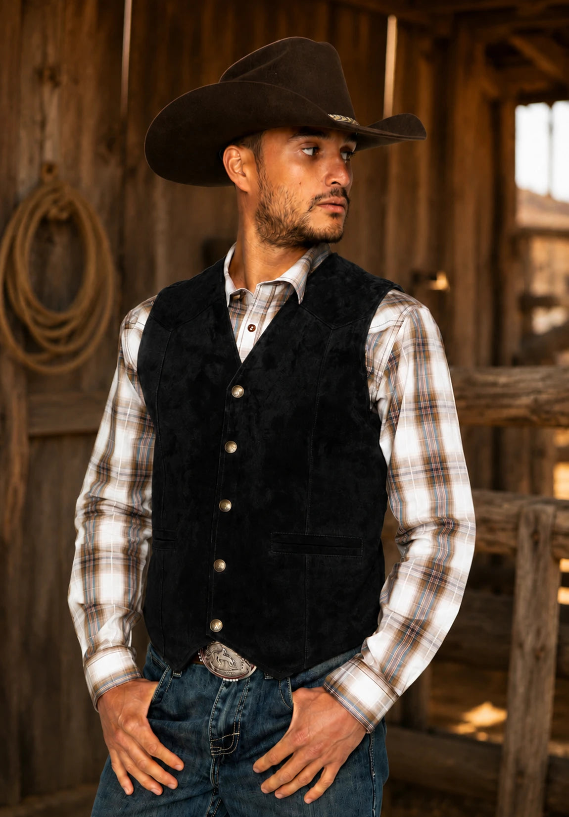 Men's Suit Vest Black Suede Front Styled Look