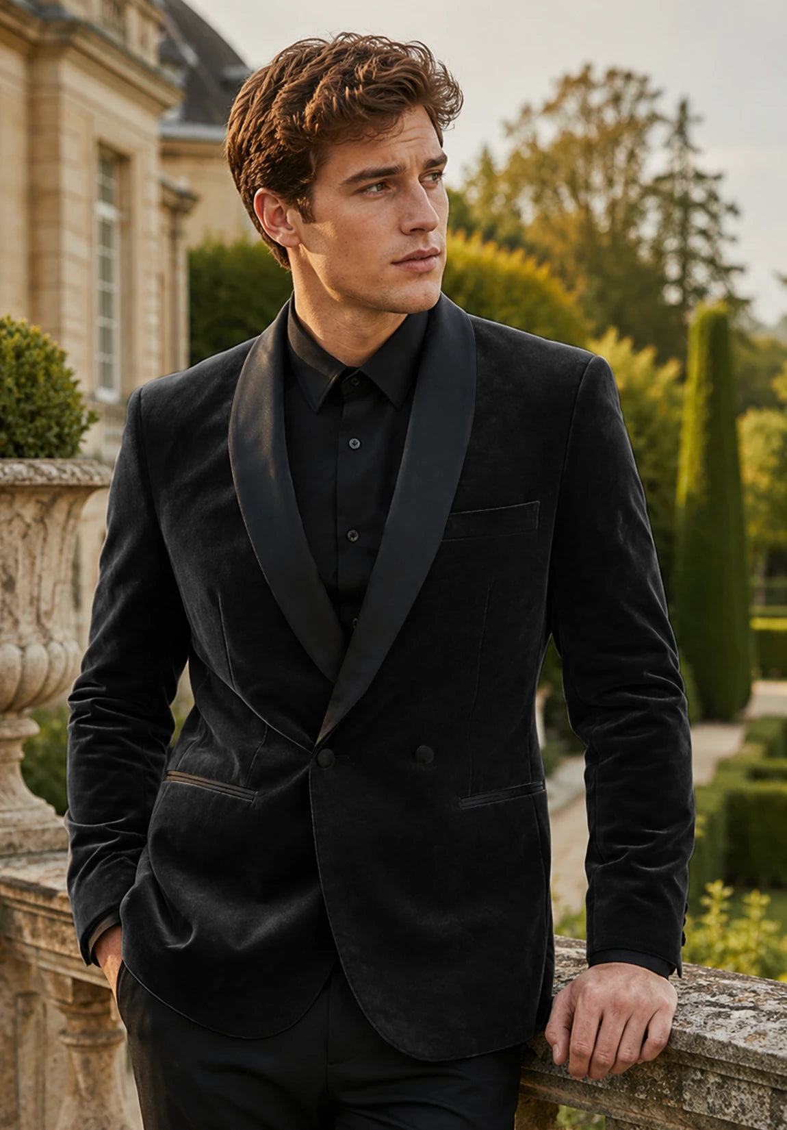 Men's black velvet jacket