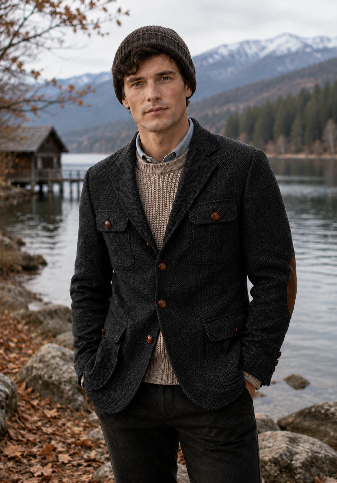 Men's black herringbone jacket