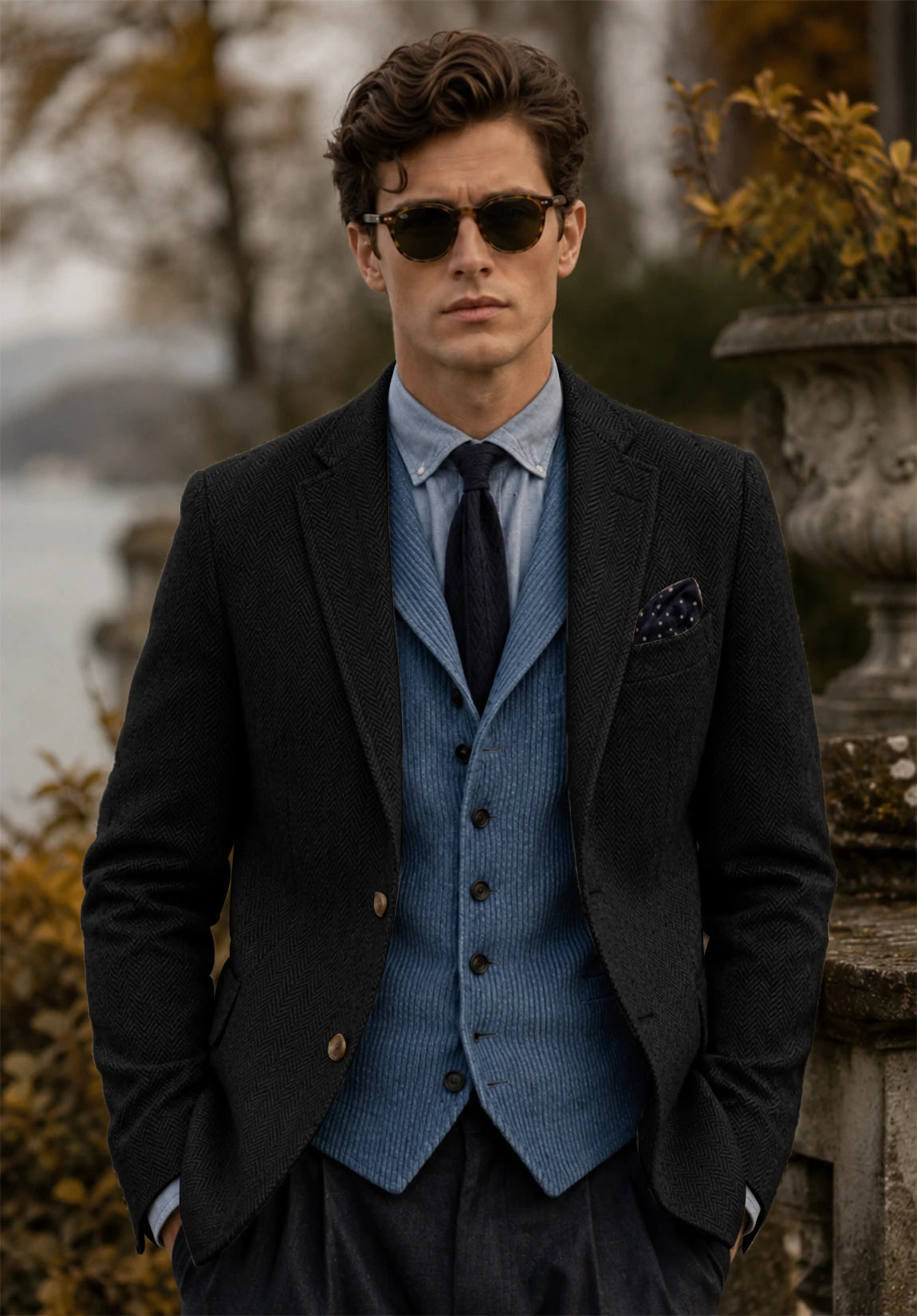 Men's black herringbone jacket