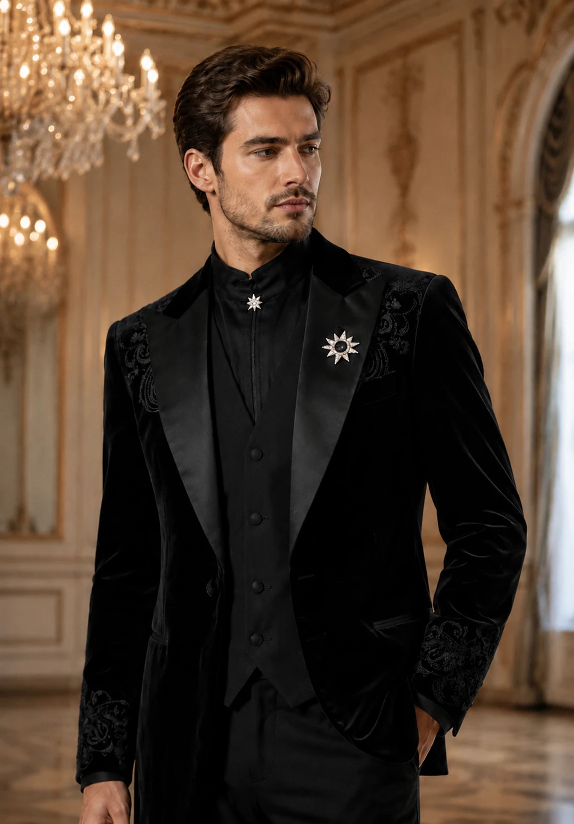 Men's black velvet jacket