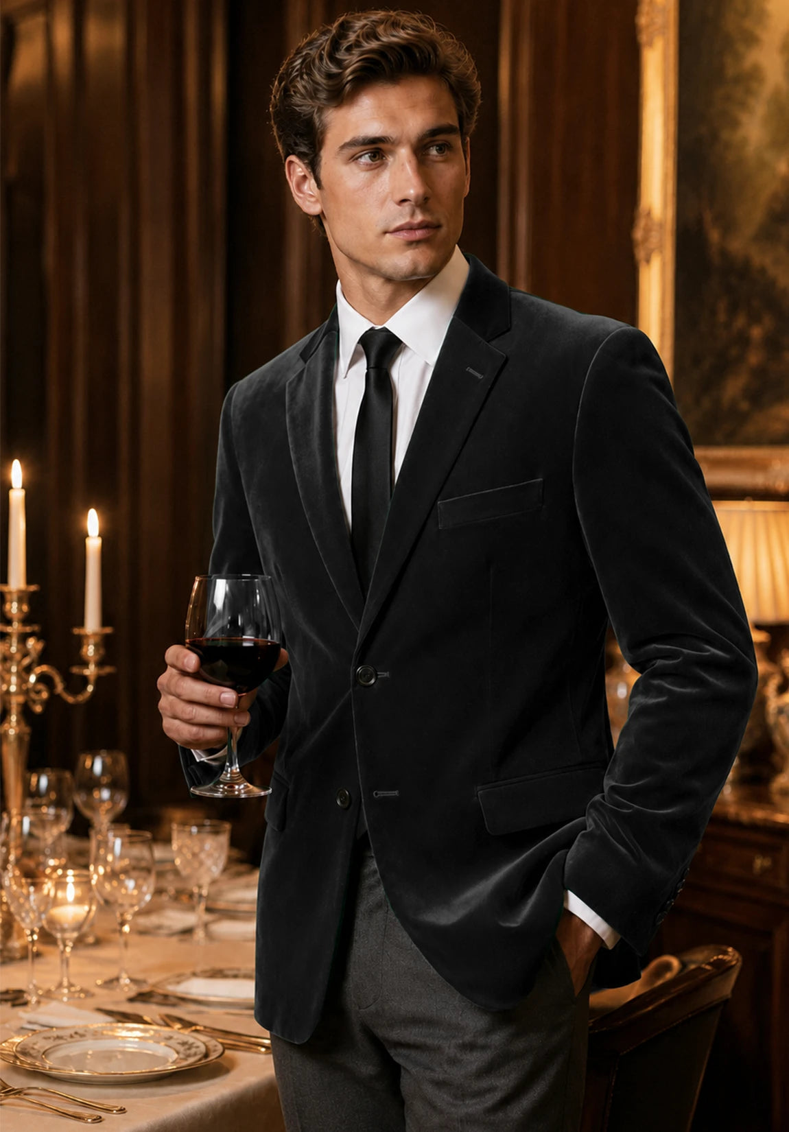 Men's black velvet jacket