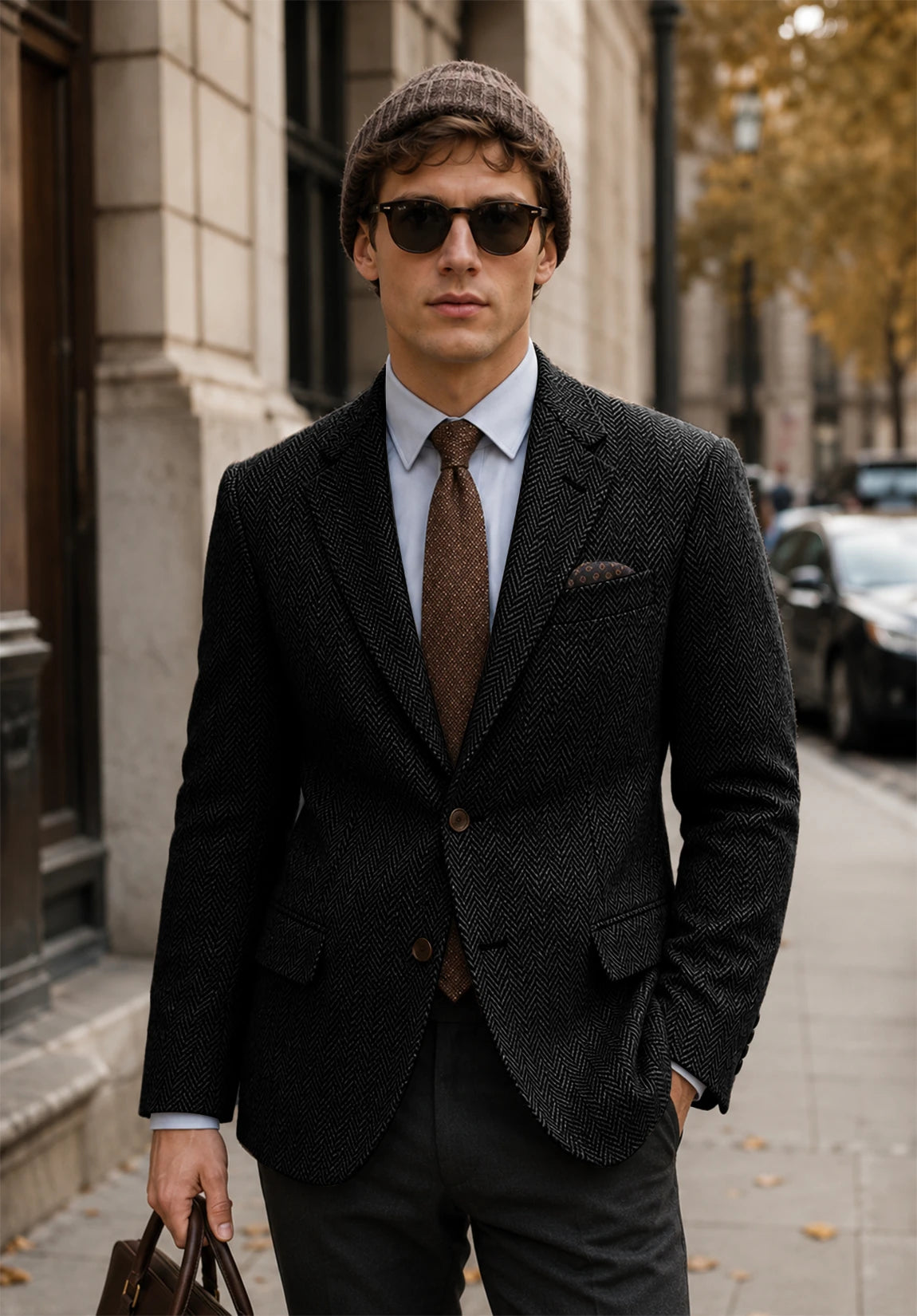 Men's black herringbone jacket