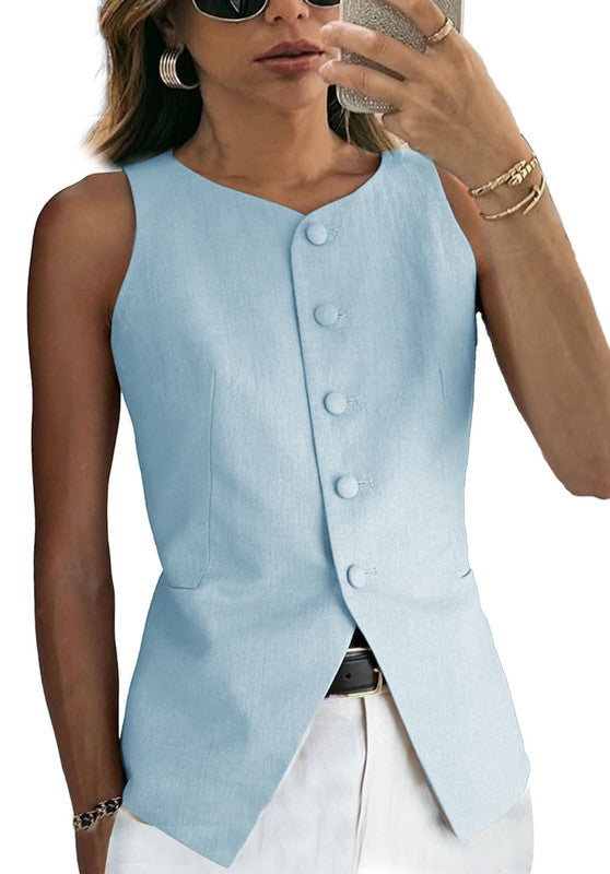 Blue Women's Linen Vest 