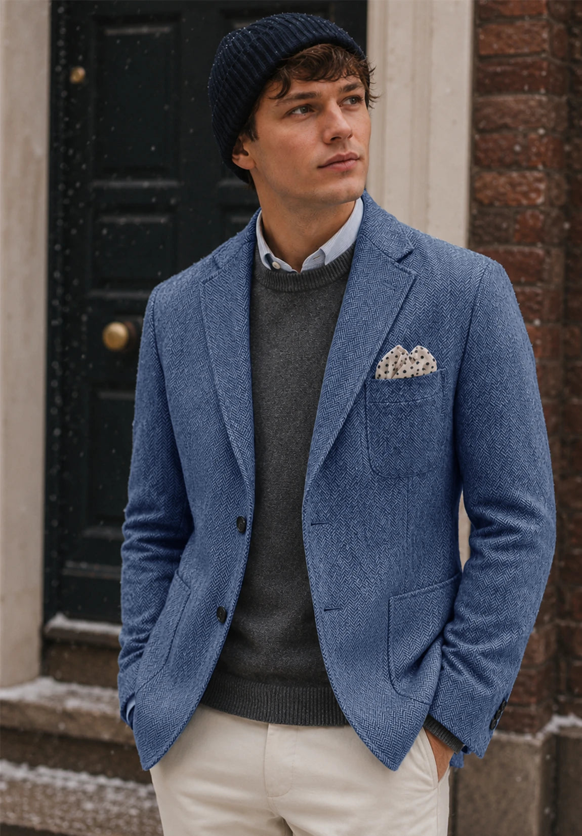 Men's blue herringbone jacket