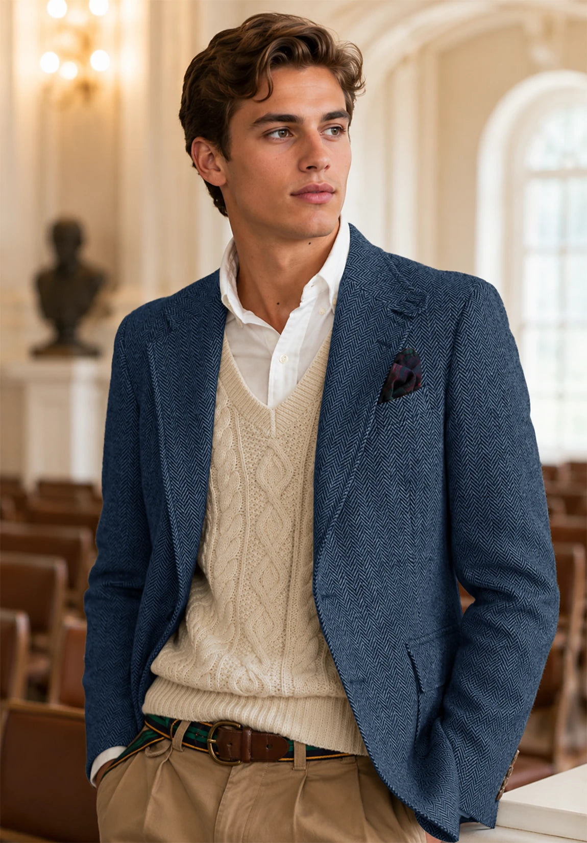 Men's blue herringbone jacket
